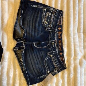 Rock Revival Celinda Blue Jean Shorts with Decorative Stitching